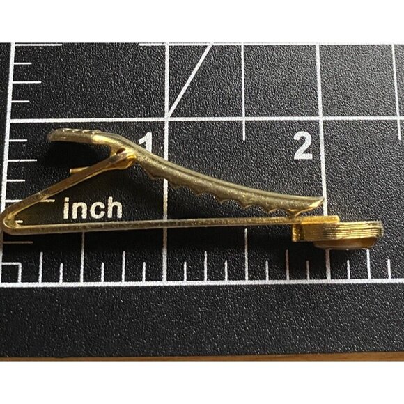 Vintage Tie Bar Clip 2-1/4" Butterscotch Glass Cabochon Gold Tone Minimalist - Picture 6 of 6